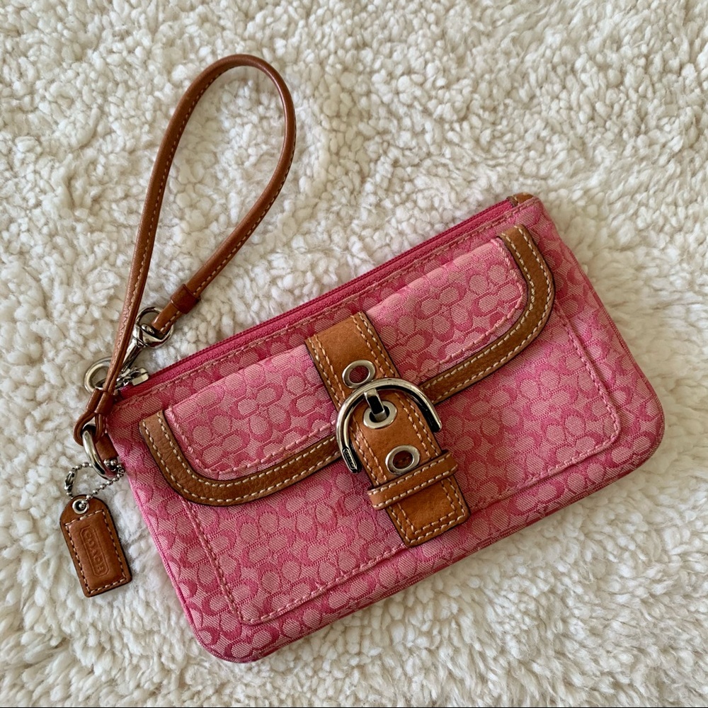 Coach Pink and Tan Wristlet Clutch